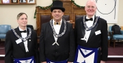 The newly installed Worshipful Master, Senior Warden and Junior Warden