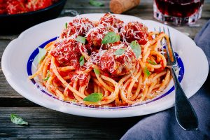 Fettuccini and meatballs