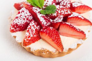 Delicious strawberry shortcake with whipped cream.